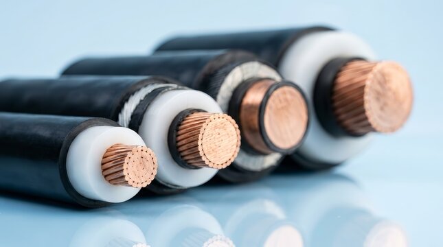 Industrial concept background featuring high voltage copper cable cross-sections.