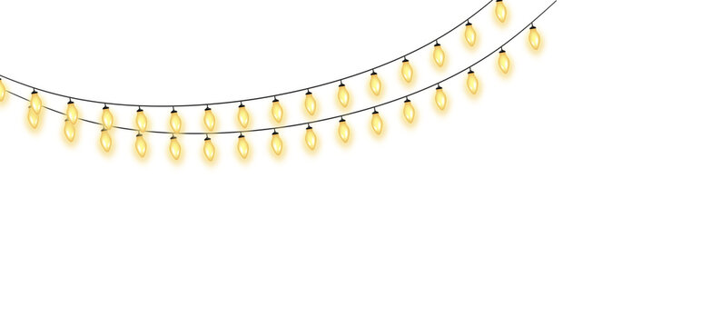 Glowing yellow light bulbs hanging on a black wire string