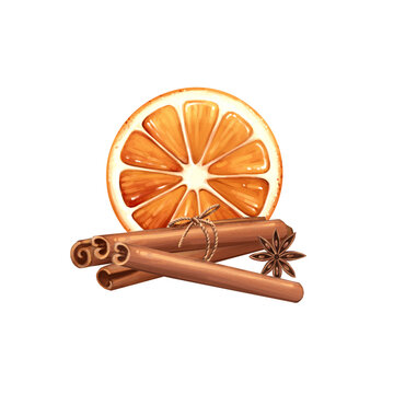 Hand-drawn orange slice and cinnamon sticks clipart illustration