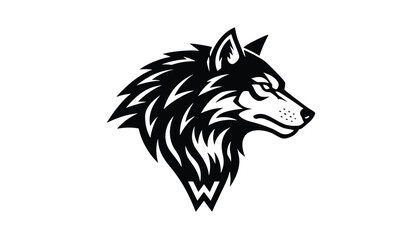 Fototapeta premium Stylized black and white illustration of a wolf head profile with sharp mane details and a letter W embedded at the base.