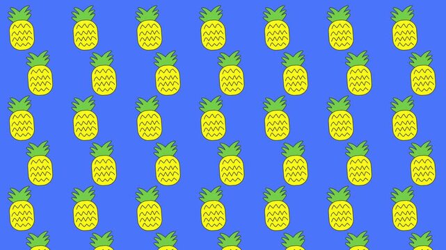 Seamless looping pattern animation of pineapples on a repeating background, a fresh, colourful tropical fruit design with a fun summer feel