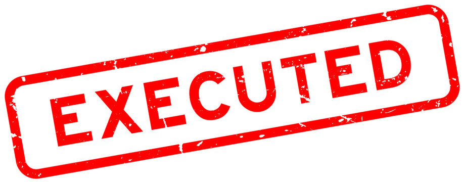 Grunge red executed word square seal stamp on white background