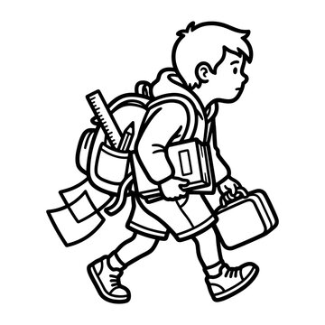 School Boy Walking with Heavy Backpack Icon