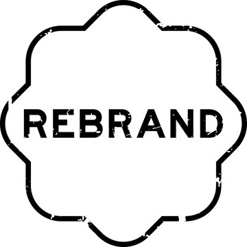 Grunge black rebrand word rubber seal stamp on white background