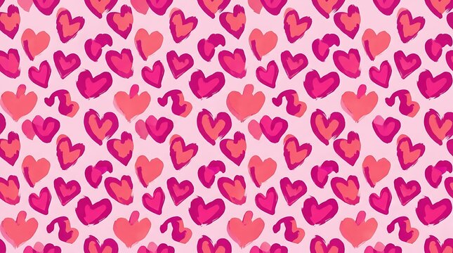 Seamless pattern with hand drawn pink and red hearts on a light pink background for romantic holiday design