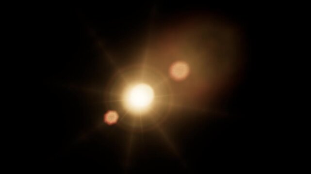 Realistic lens flare effect with bright light rays on black
