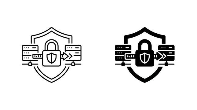 Data security server shield icons isolated on transparent background