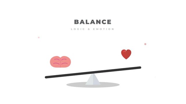 Minimalist Animation of Brain and Heart Balancing on See-saw for Logic and Emotion Concept