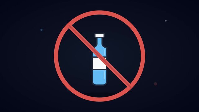 Prohibited alcohol bottle sign icon with red strikethrough symbol on dark background