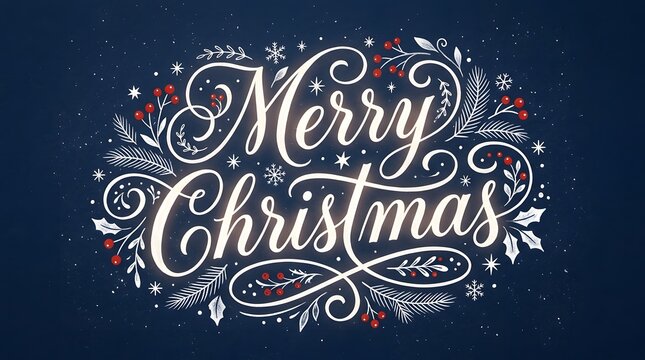 Merry Christmas calligraphy design with winter foliage