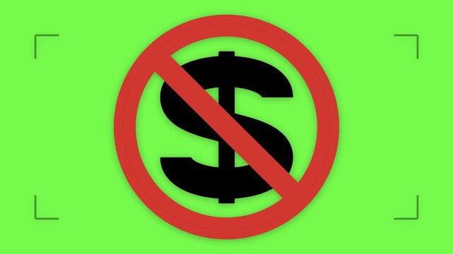 Prohibited dollar sign on green screen representing video demonetization and financial loss.