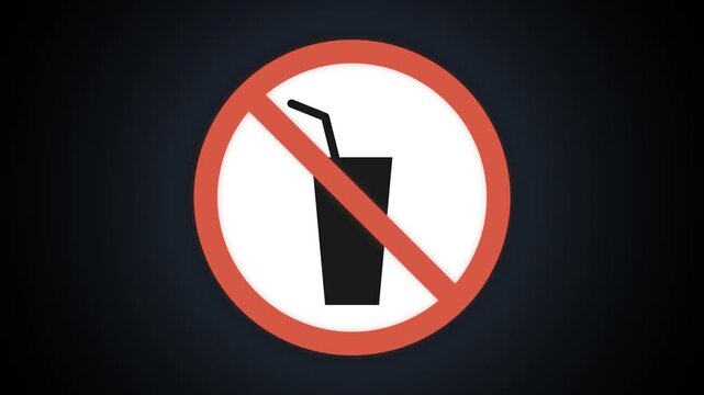 Prohibited drinking sign with glowing red circle and glass silhouette on dark background