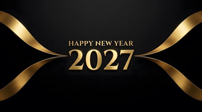 Happy new year 2027 elegant gold text on black background
