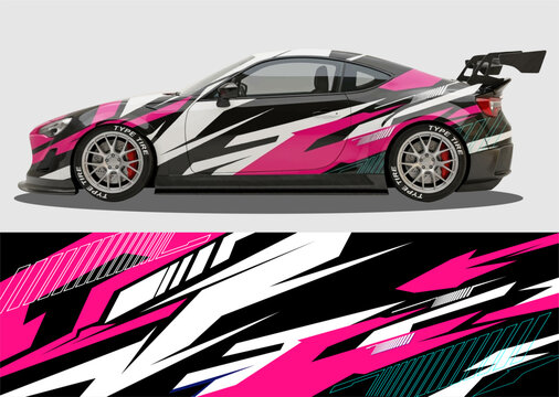Vehicle vinyl wrap design layout for sports car branding	