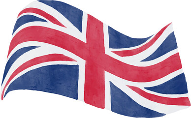 Fototapeta premium Dynamic waving Union Jack United Kingdom flag watercolor vector illustration isolated on white background. 3D effect patriotic British flag.