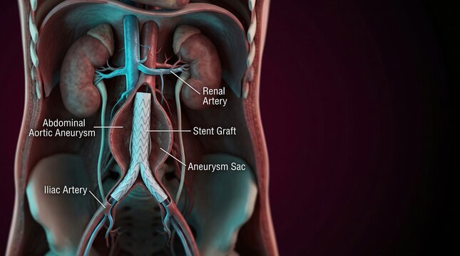 3D Medical Illustration of Abdominal Aortic Aneurysm Treatment with Stent Graft