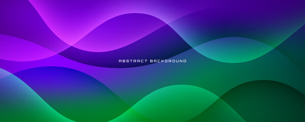 Fototapeta premium 3D purple green abstract background in bright space with flowing waves effect decoration. Modern graphic design element glowing cutout style concept for web banner, art, flyer, card or brochure cover