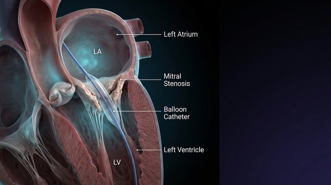 3D Medical Illustration of Balloon Catheter Treatment for Mitral Stenosis in the Heart