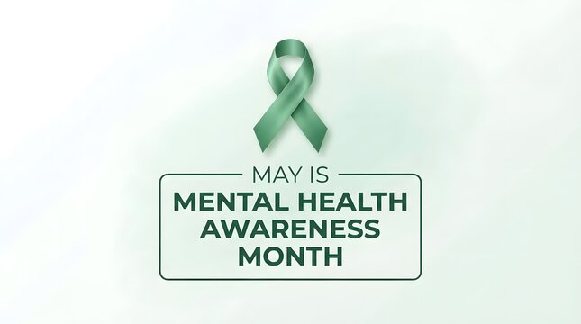 A green ribbon symbol representing support for world mental health day and mental health awareness month to promote psychological well being and emotional stability for