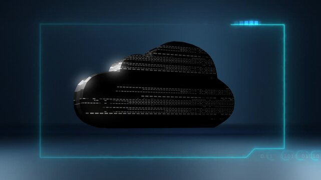 Animation 3d cloud digital data information tranfer system technology on dark blue background.HD video.