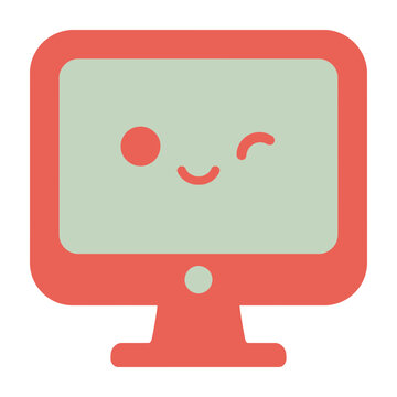 Cute Computer Monitor Icon With Happy Face