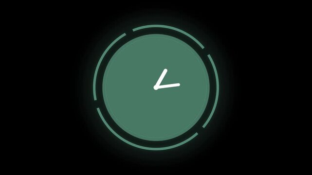 Minimalist animated green clock icon with moving hands on dark background for time concepts