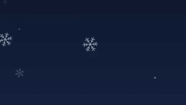 Minimalist falling snowflakes animation on dark blue background for winter holiday season.
