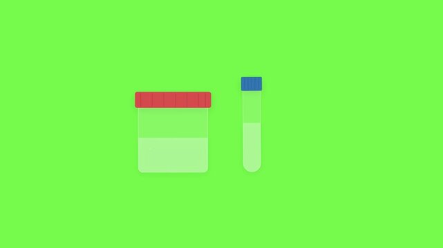 2D Medical Animation of Urine Sample Container and Test Tube on Green Screen
