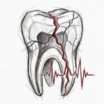 Conceptual Sketch of a Cracked Molar with Red Toothache Pulse
