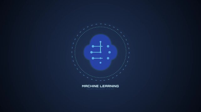Machine Learning Concept Animation with Digital Neural Network Interface on Dark Blue Background