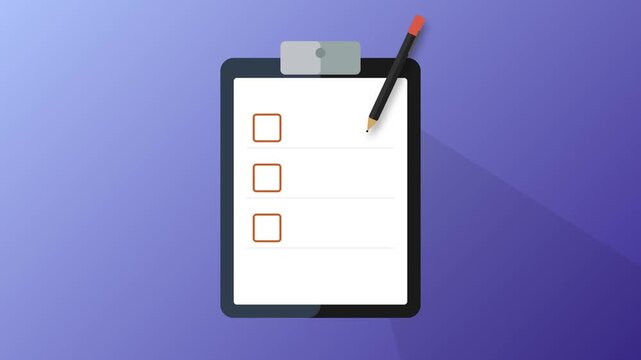 Minimalist animation of a pencil checking items on a clipboard checklist for business tasks