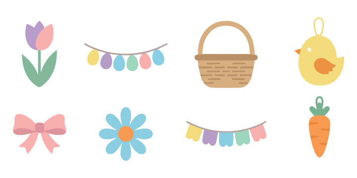  Easter Clipart Set with Bunny Basket Carrot Flower and Spring Decor