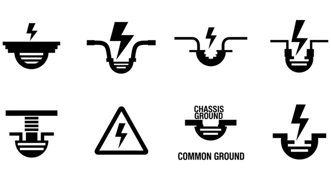 Electrical Grounding Icons Black Silhouette On White Background symbol icon