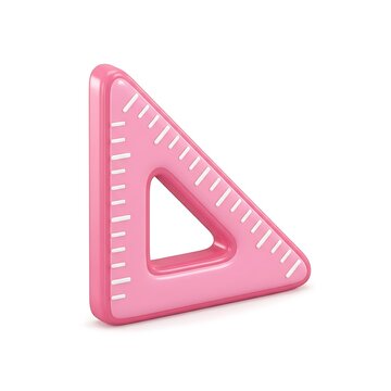 3D pink triangle ruler set square icon isolated on white background with professional studio lighting