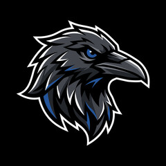 Naklejka premium Black raven crow head mascot logo vector illustration featuring wild dark bird animal for gaming esports team emblem badge design
