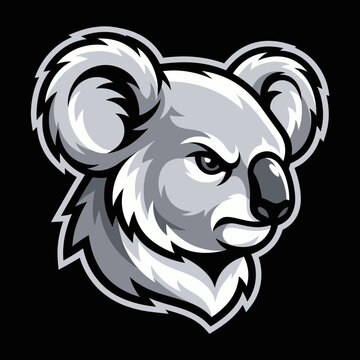 Koala bear head mascot logo vector illustration featuring fierce australian wild animal for gaming sports team emblem badge creative artwork