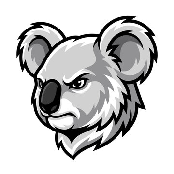 Koala bear head mascot logo vector illustration featuring cute australian marsupial animal character on light background team badge creative design