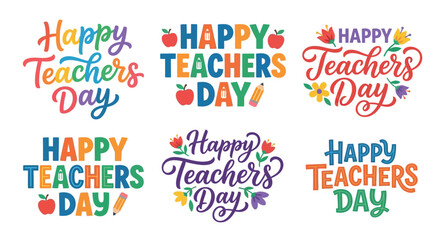 Fototapeta premium Floral ornament with happy teachers day lettering colorful vector illustration