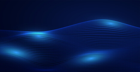 Plakat Abstract technology background with glowing blue wave lines