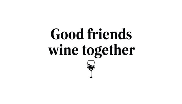 Typography quote stating good friends wine together accompanied by a simple line illustration of a wine glass.