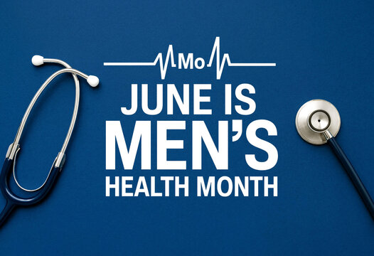 Creative awareness poster for mens health month in june with stethoscope and heartbeat graphic design