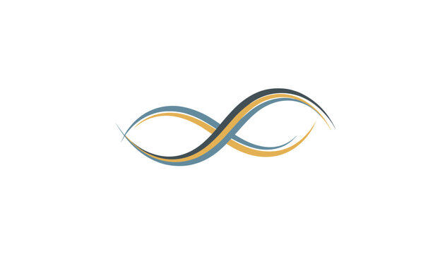 Abstract infinity loop wave logo design with elegant blue and golden yellow brush strokes on white background.