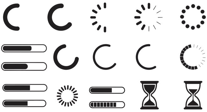 Loading Icons And Hourglass Silhouettes On A White Background application loading