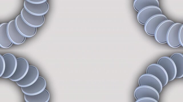 Abstract geometric motion background with four curved lines of circular elements on a neutral backdrop, seamless loop animation.