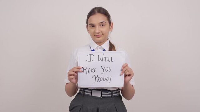 Indian Schoolgirl Standing with I Will make You Proude Poster