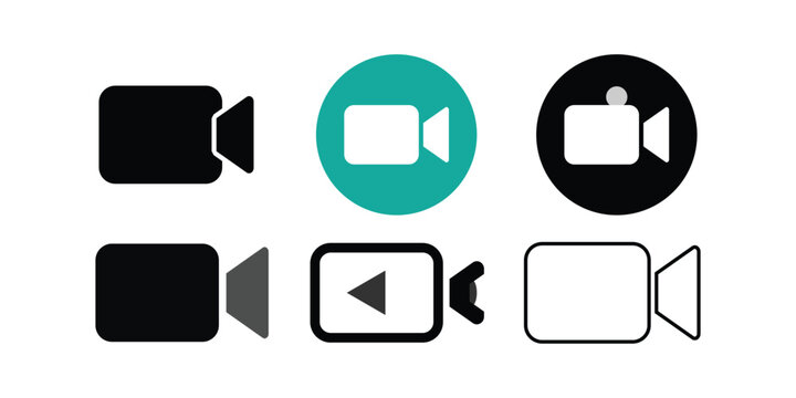 video camera icon for streaming,Video camera icons with record and play symbols flat vector illustration
