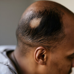Fototapeta premium Close-up Macro Shot of Male Scalp Showing Alopecia Areata Hair Loss Patch