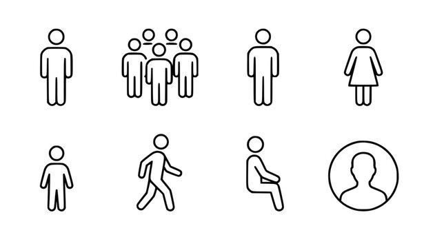 Simple person sign icon collection with outline human figures for interface and signage