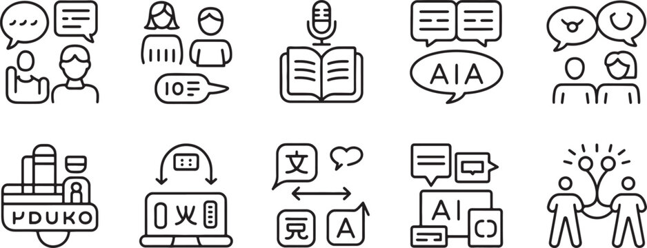 Communication Icons Set with Speech Bubbles, People, and Text Elements. Illustration Design for Presentations