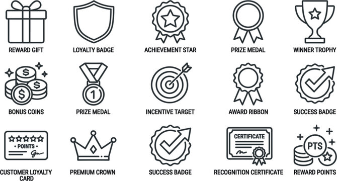 Customer loyalty, rewards, and gamification isometric vector icon set